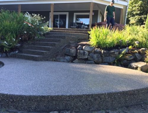 Black Exposed Aggregate Patio, Sidewalk and Stairs in Chilliwack