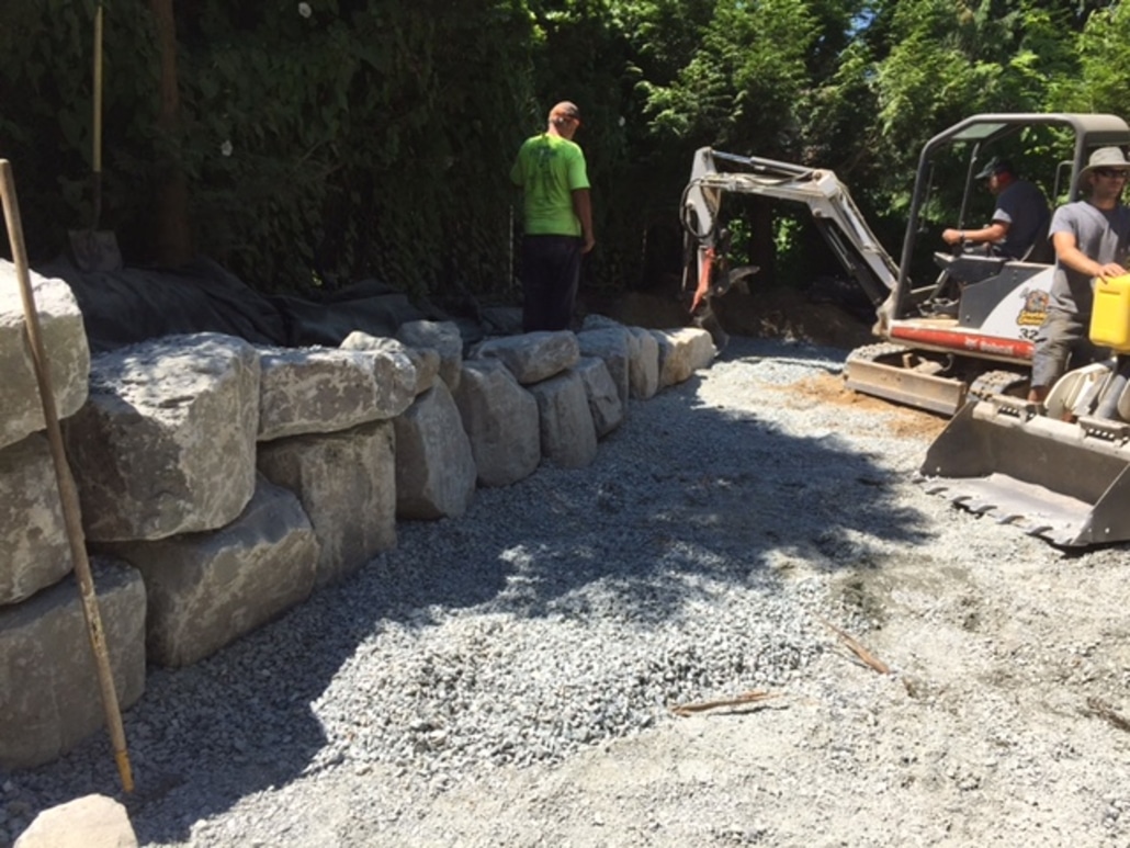 Rock Retaining Wall Installation